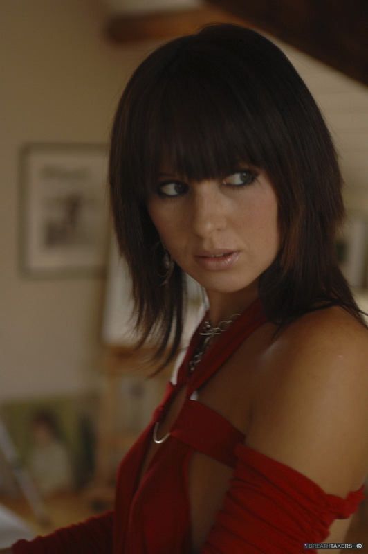 Hot Brunette In Sexy Red Dress 1